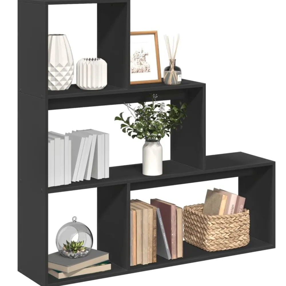 Boekenkasten & Wandplanken*vidaXL Kamerscherm / boekenkast 3-laags 123x29x123 cm hout Zwart