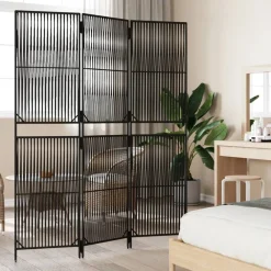 Kamerschermen*vidaXL Kamerscherm 3 panelen poly rattan Zwart