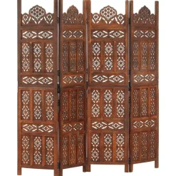 Kamerschermen*vidaXL Kamerscherm 4 panelen handgesneden 160x165 cm mangohout bruin Donkerbruin