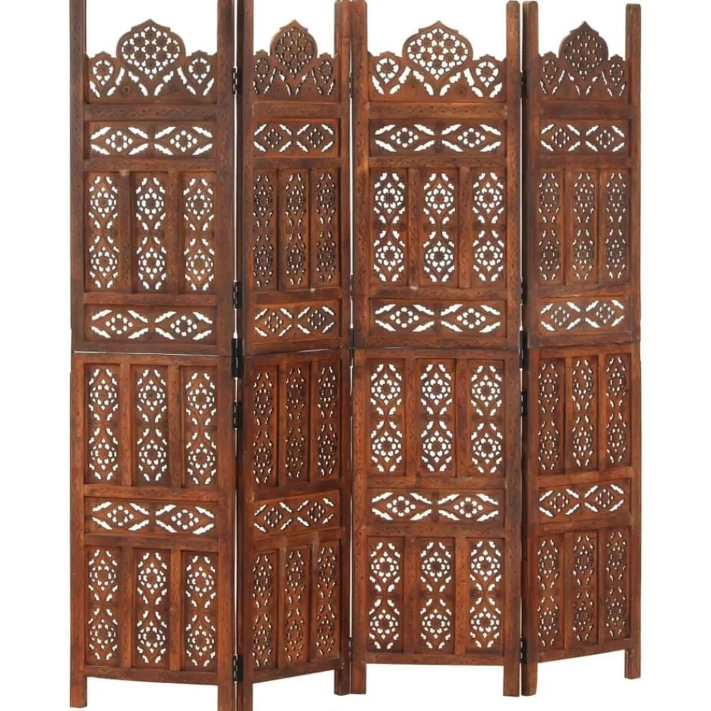 Kamerschermen*vidaXL Kamerscherm 4 panelen handgesneden 160x165 cm mangohout bruin Donkerbruin