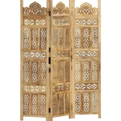 Kamerscherm 3 panelen handgesneden 120x165 cm massief mangohout>vidaXL Clearance