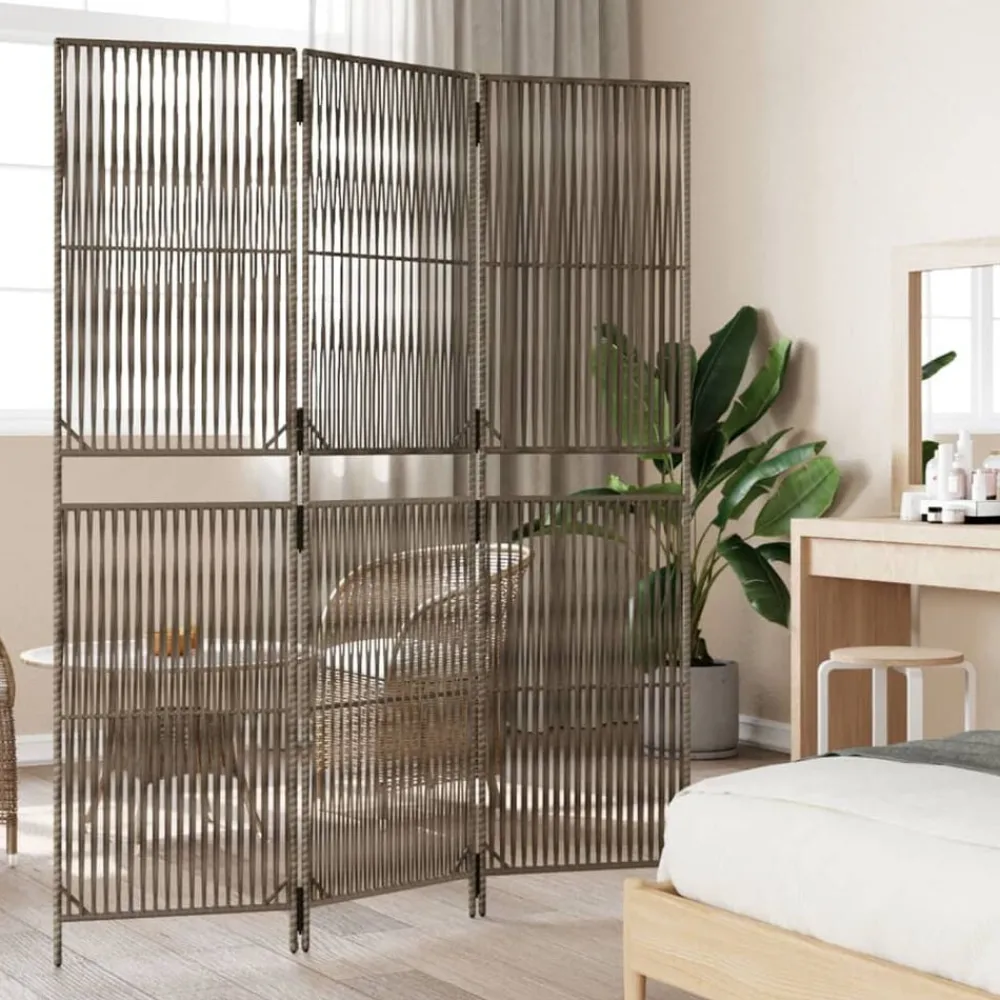 Kamerschermen*vidaXL Kamerscherm 3 panelen poly rattan Grijs