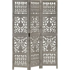 Kamerschermen*vidaXL Kamerscherm 3 panelen handgesneden 120x165 cm mangohout Grijs