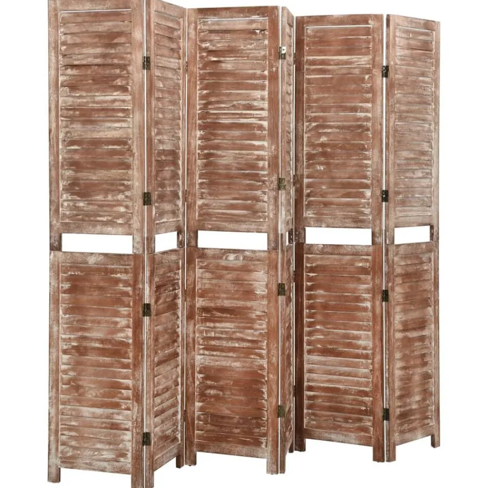 Kamerscherm 6 panelen 210x165 cm massief paulowniahout bruin>vidaXL Sale