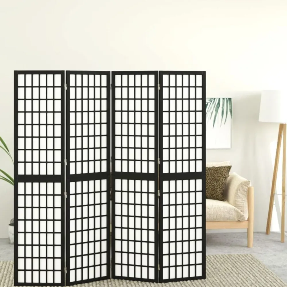 Kamerscherm inklapbaar 4 panelen Japanse stijl 160x170 cm zwart>vidaXL Best