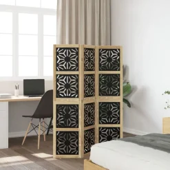 Kamerschermen*vidaXL Kamerscherm met 3 panelen massief paulowniahout zwart
