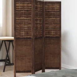 Kamerscherm met 3 panelen massief paulowniahout donkerbruin>vidaXL Outlet