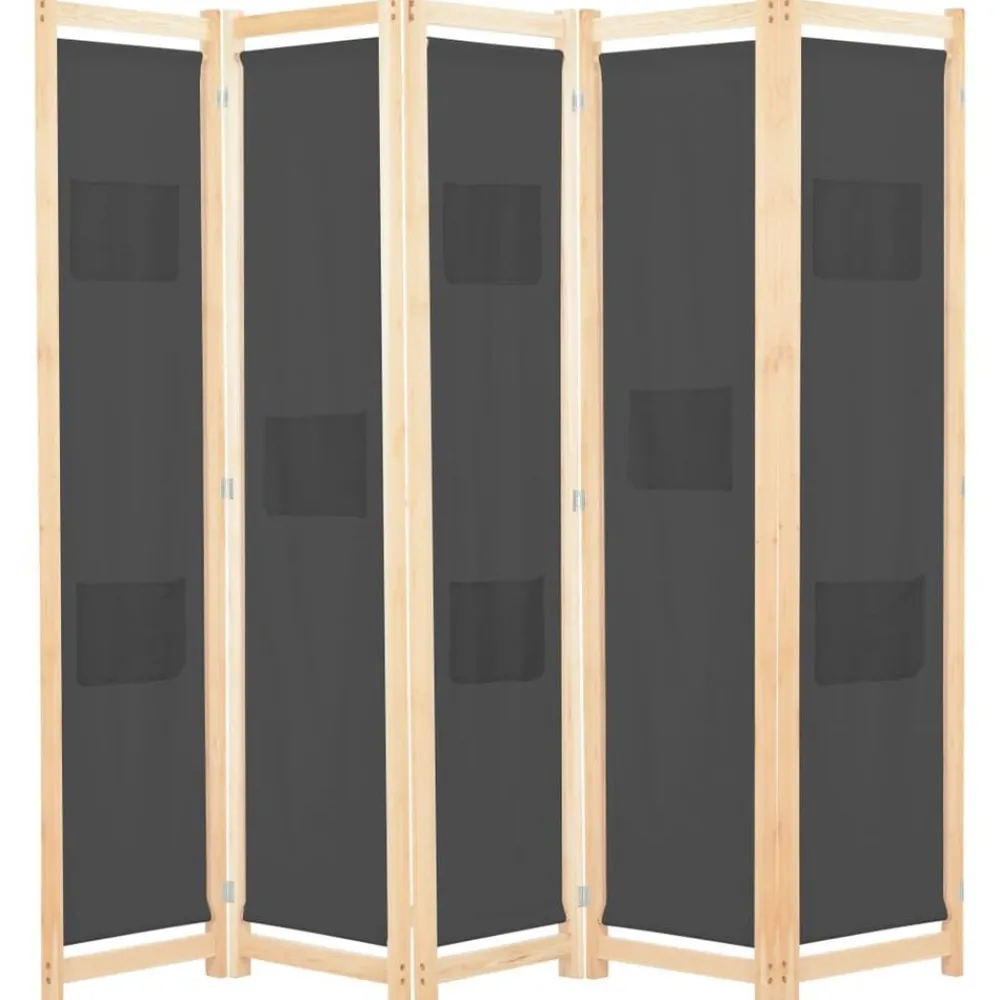 Kamerscherm met 5 panelen 200x170x4 cm stof grijs>vidaXL Hot