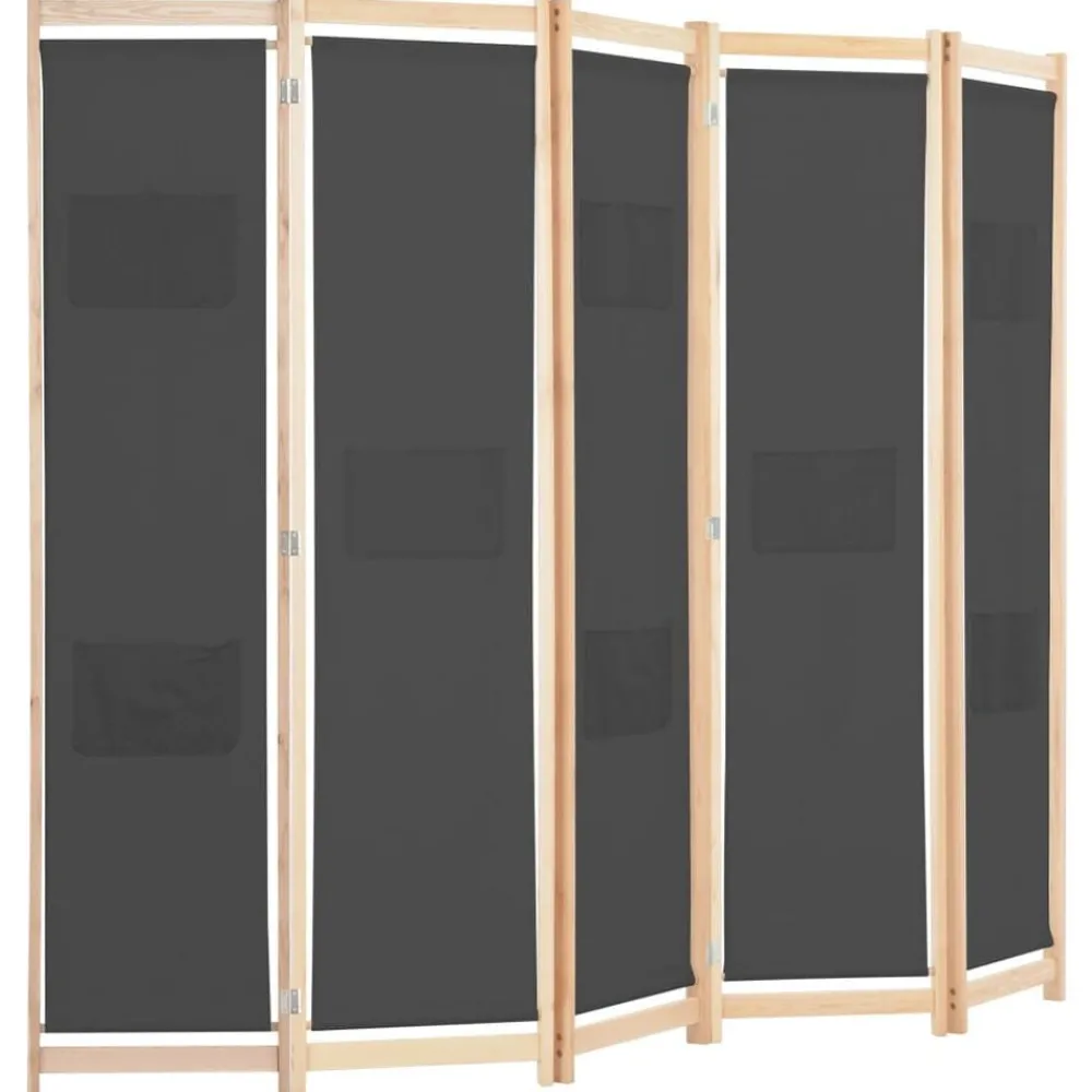 Kamerscherm met 5 panelen 200x170x4 cm stof grijs>vidaXL Hot