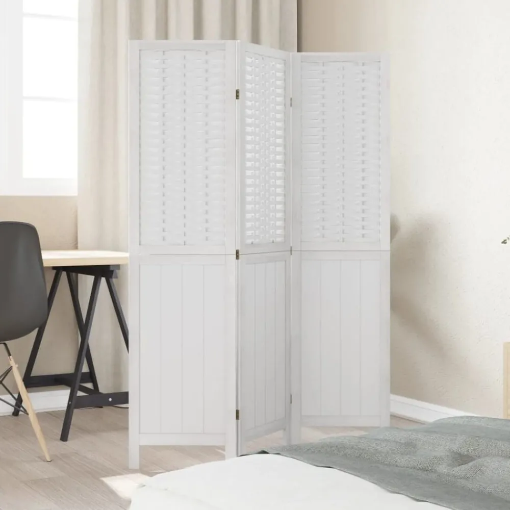 Kamerscherm met 3 panelen massief paulowniahout wit>vidaXL New