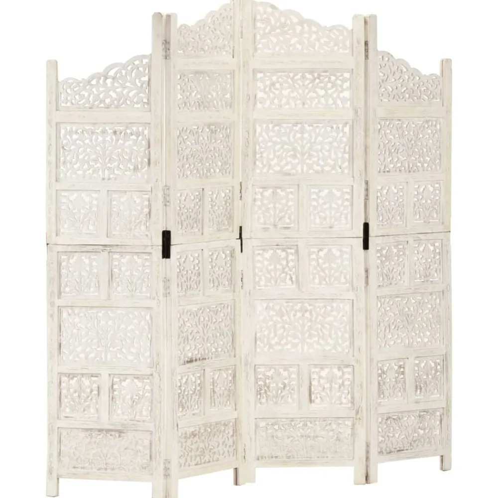 Kamerscherm met 4 panelen handgesneden 160x165 cm mangohout>vidaXL Sale