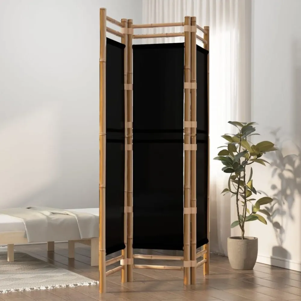 Kamerschermen*vidaXL Kamerscherm 3-panelen inklapbaar 120 cm bamboe en canvas Zwart