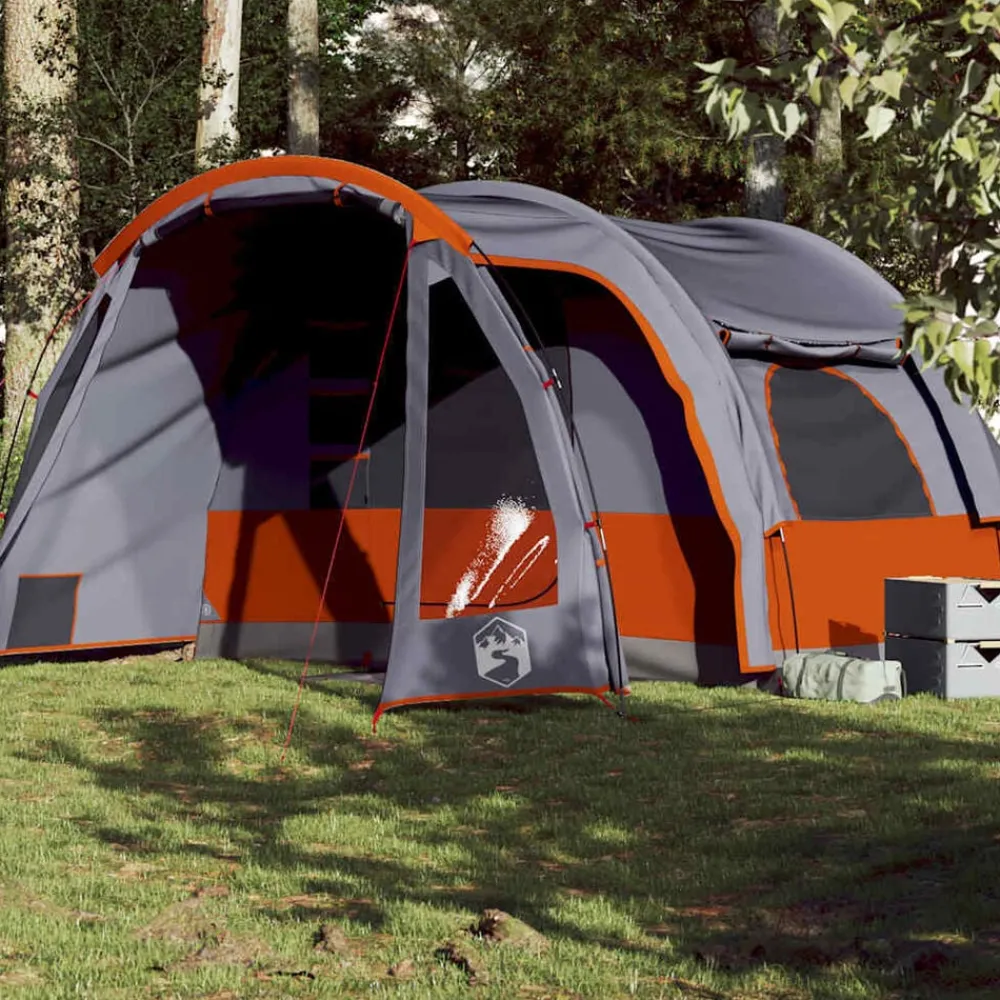 Buitensport*vidaXL Kampeertent 6-persoons waterdicht grijs Grijs en oranje