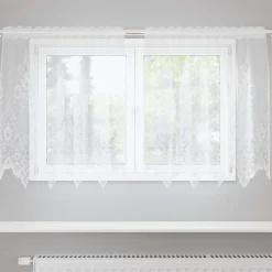 Woon- & Tuinaccessoires*vidaXL Kantgordijn met gordijnen Bloemen Wit 80 x 150 cm Polyester