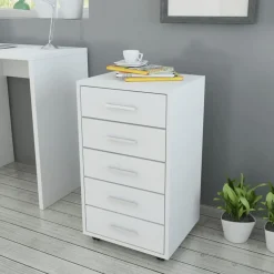 Kasten & Opbergmeubelen*vidaXL Kantoor ladeblok op wielen 5 lades Wit