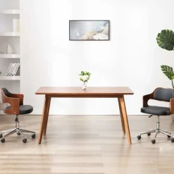 Kantoormeubelen*vidaXL Kantoorstoel draaibaar gebogen hout en kunstleer zwart Zwart en donkerbruin