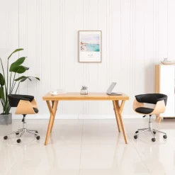 Kantoorstoel draaibaar gebogen hout en kunstleer zwart>vidaXL Outlet