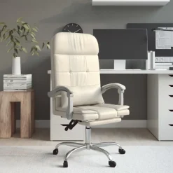 Kantoormeubelen*vidaXL Kantoorstoel massage verstelbaar kunstleer crèmekleurig Cr&egrave;me