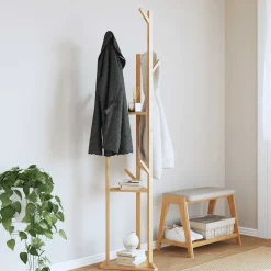 Kapstok met haken en schappen 39x33x166 cm bamboe>vidaXL Clearance