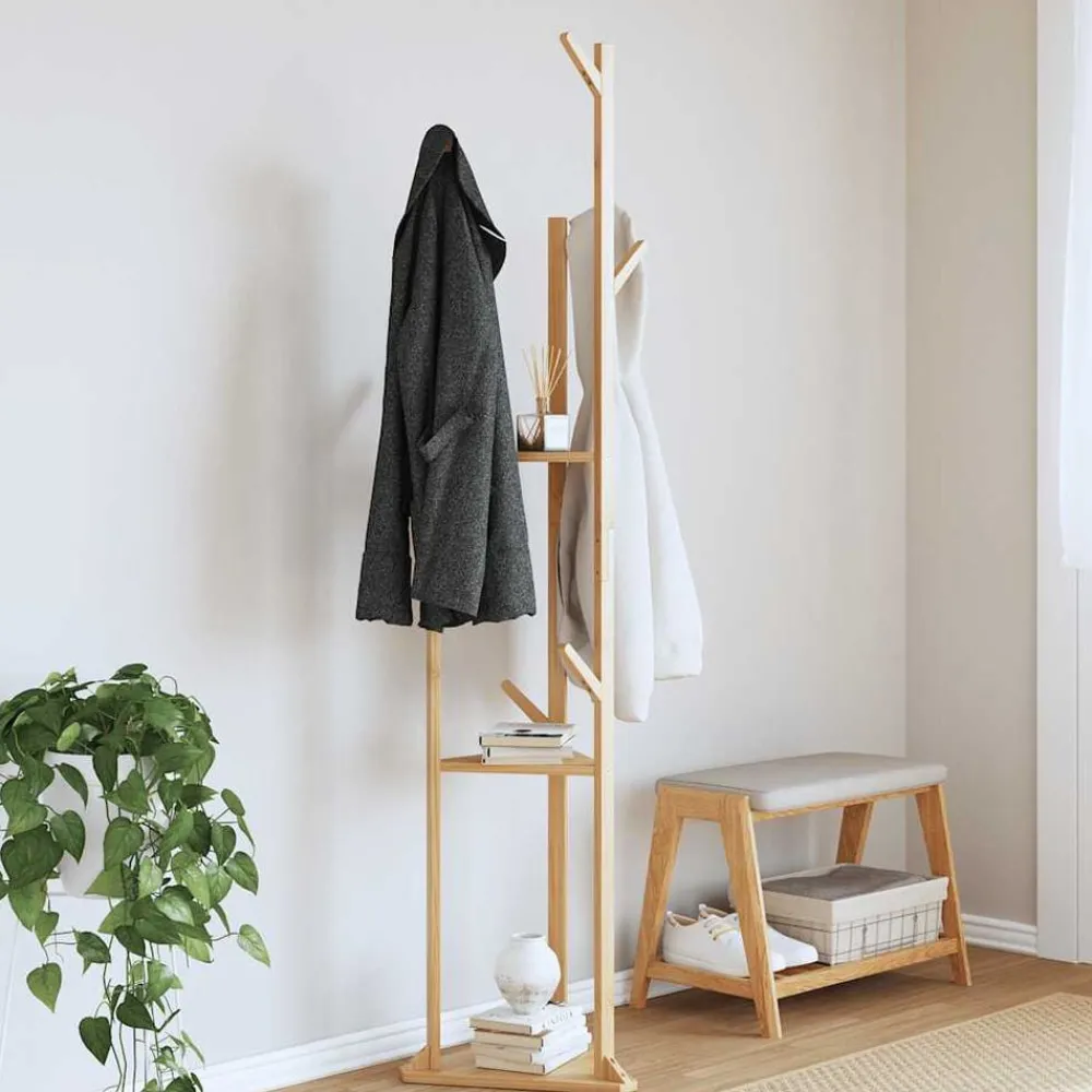 Kapstok met haken en schappen 39x33x166 cm bamboe>vidaXL Clearance