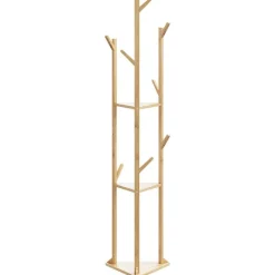 Kapstok met haken en schappen 39x33x166 cm bamboe><noscript><img width=