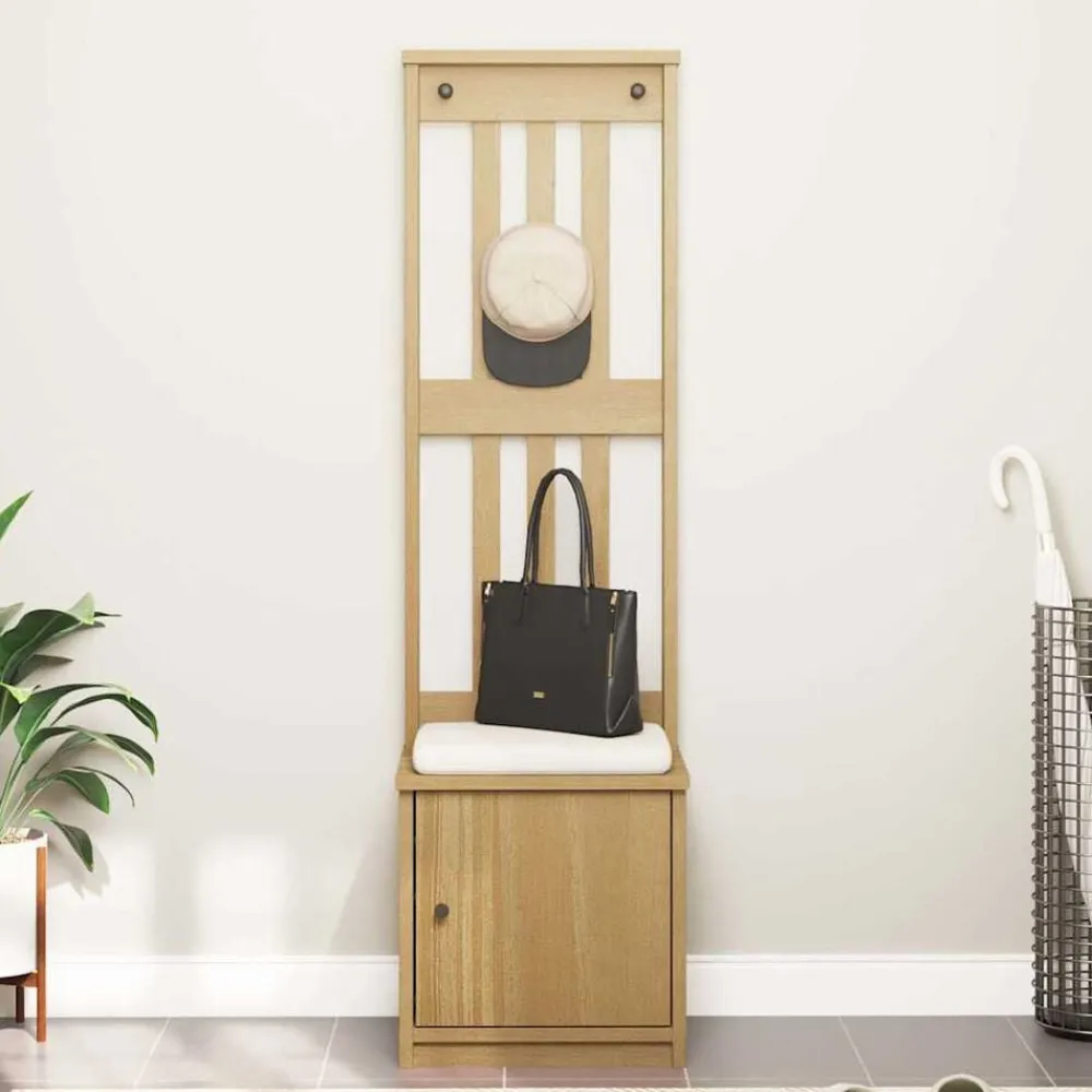 Bankjes*vidaXL Kapstok SANDNES 45x40x159,5 cm massief grenenhout Walnoothouten afwerking