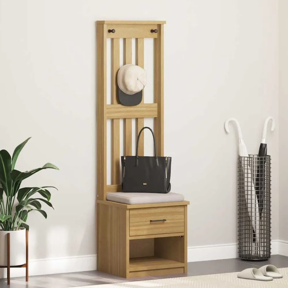 Bankjes*vidaXL Kapstok SANDNES 45x40x159,5 cm massief grenenhout Walnoothouten afwerking