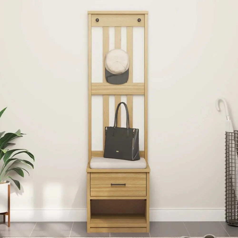 Bankjes*vidaXL Kapstok SANDNES 45x40x159,5 cm massief grenenhout Walnoothouten afwerking