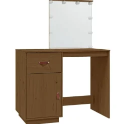 Kasten & Opbergmeubelen*vidaXL Kaptafel met LED 95x50x133,5 cm massief grenenhout Honingbruin