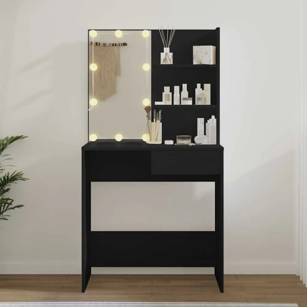 Kasten & Opbergmeubelen*vidaXL Kaptafel met LED-verlichting 74,5x40x141 cm Zwart