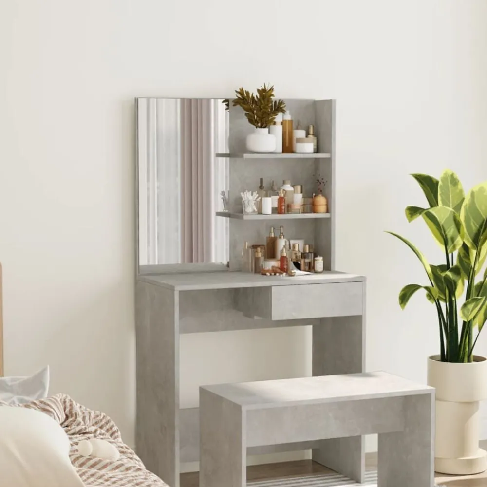 Tafels*vidaXL Kaptafel met spiegel 74,5x40x141 cm Betongrijs