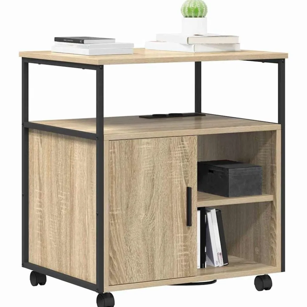 Kasten & Opbergmeubelen*vidaXL Kast met Oplaadstation met wiel 61 x 46 x 67 cm Sonoma eiken