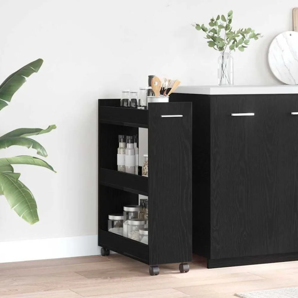 Kasten & Opbergmeubelen*vidaXL Kast met wiel 60 x 22 x 79 cm Zwart eiken