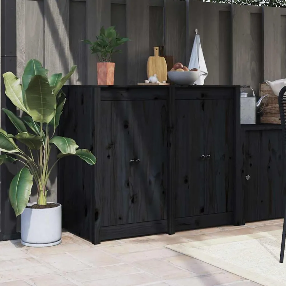Bouwbeslag*vidaXL Kastdeurtjes voor buitenkeuken MEPPEL 2 st 50x9x82 cm grenenhout zwart Zwart grenenhout