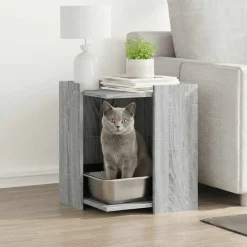 Huisdierbenodigdheden*vidaXL Kattenbakkast 42x42x51 cm bewerkt hout eikenkleur Grijs sonoma