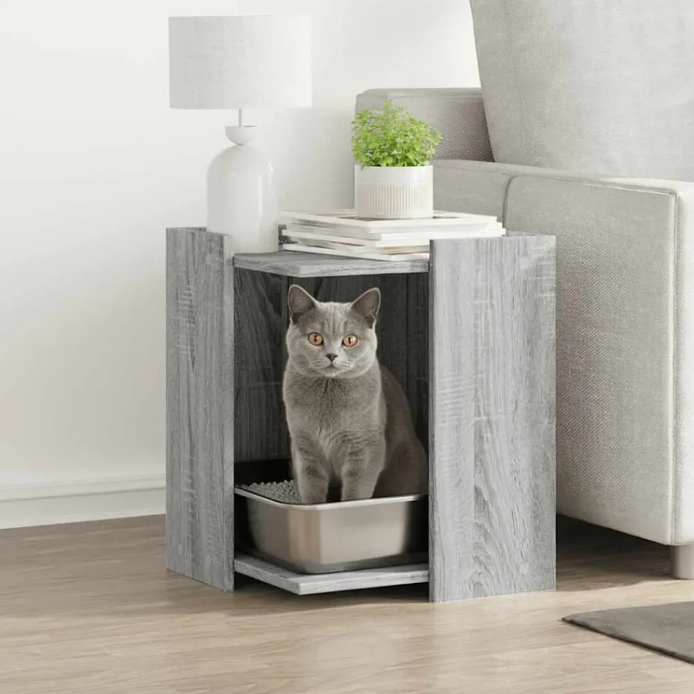 Huisdierbenodigdheden*vidaXL Kattenbakkast 42x42x51 cm bewerkt hout eikenkleur Grijs sonoma