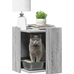Huisdierbenodigdheden*vidaXL Kattenbakkast 42x42x51 cm bewerkt hout eikenkleur Grijs sonoma