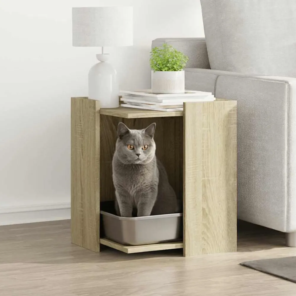 Huisdierbenodigdheden*vidaXL Kattenbakkast 42x42x51 cm bewerkt hout kleurig Sonoma eiken