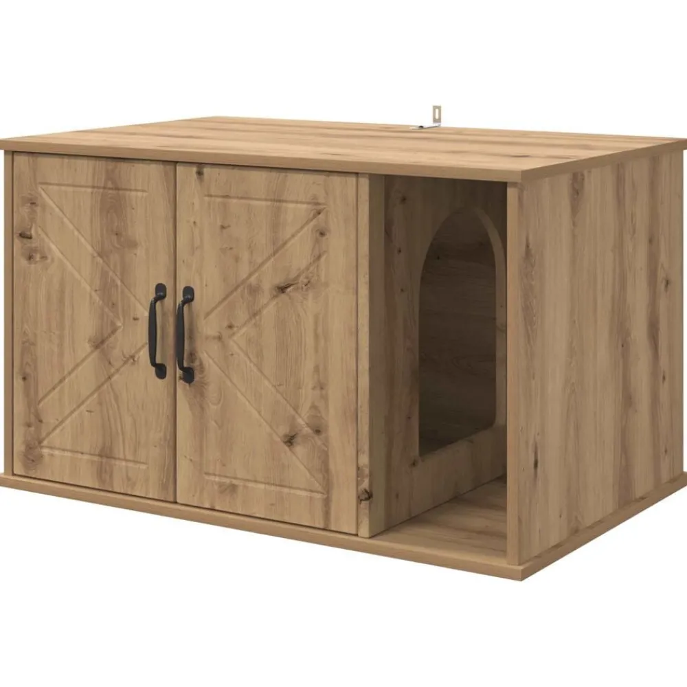 Huisdierbenodigdheden*vidaXL Kattenhuis Ambachtelijk eiken 85 x 55 x 50 cm Bewerkt hout artisanaal eikenkleurig