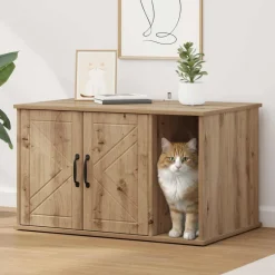 Huisdierbenodigdheden*vidaXL Kattenhuis Ambachtelijk eiken 85 x 55 x 50 cm Bewerkt hout artisanaal eikenkleurig