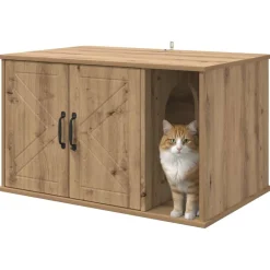 Huisdierbenodigdheden*vidaXL Kattenhuis Ambachtelijk eiken 85 x 55 x 50 cm Bewerkt hout artisanaal eikenkleurig
