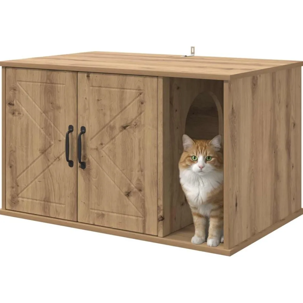 Huisdierbenodigdheden*vidaXL Kattenhuis Ambachtelijk eiken 85 x 55 x 50 cm Bewerkt hout artisanaal eikenkleurig