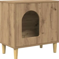 Huisdierbenodigdheden*vidaXL Kattenhuis Ambachtelijk eiken 51 x 30 x 52 cm Bewerkt hout artisanaal eikenkleurig
