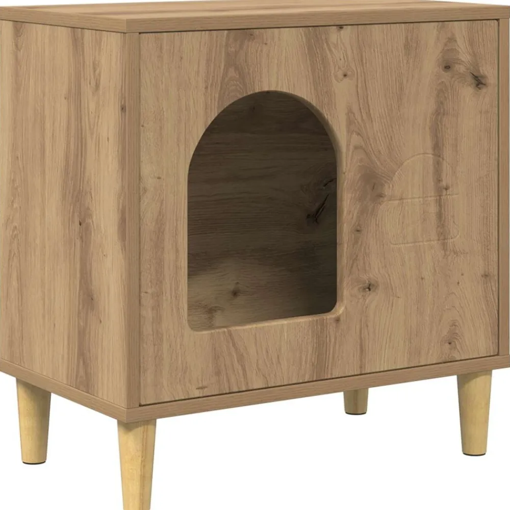 Huisdierbenodigdheden*vidaXL Kattenhuis Ambachtelijk eiken 51 x 30 x 52 cm Bewerkt hout artisanaal eikenkleurig