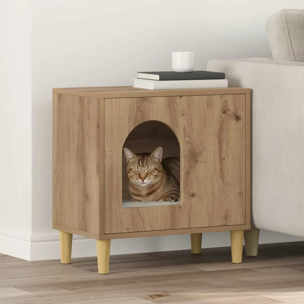 Huisdierbenodigdheden*vidaXL Kattenhuis Ambachtelijk eiken 51 x 30 x 52 cm Bewerkt hout artisanaal eikenkleurig