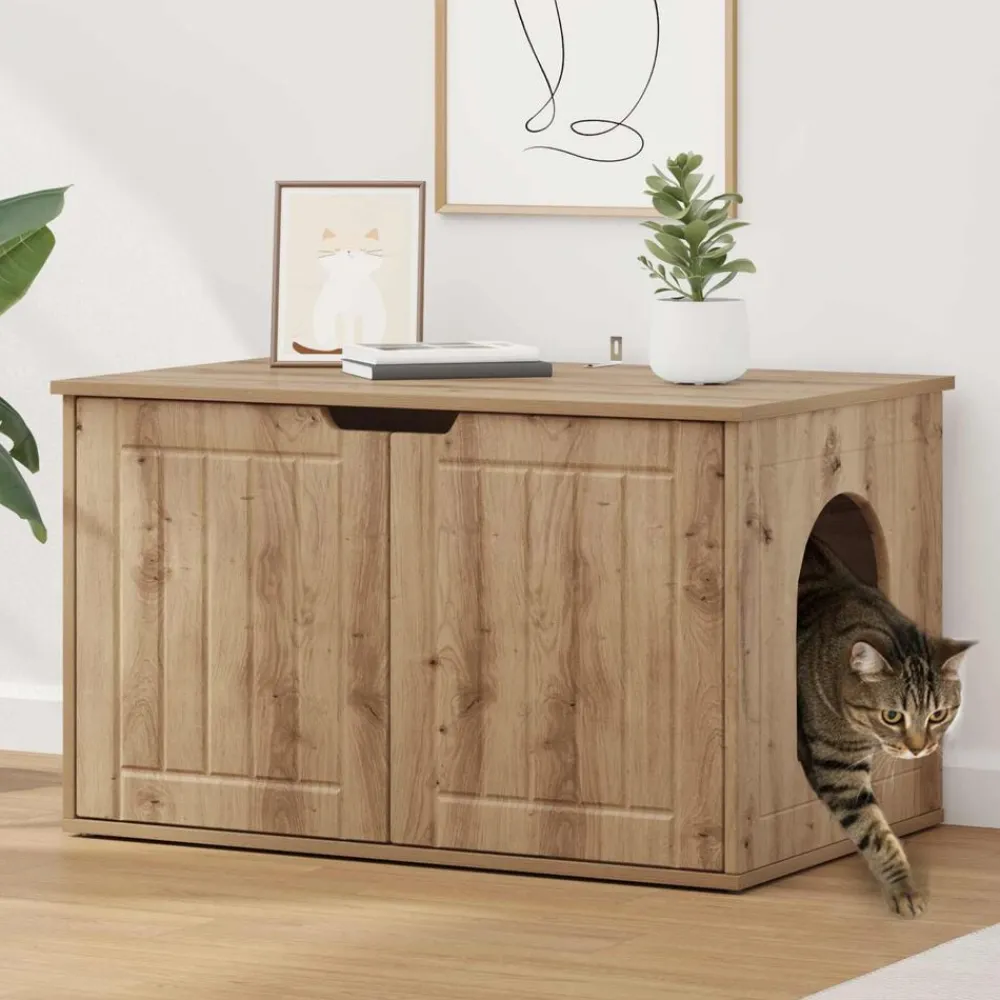 Kattenhuis Ambachtelijk eiken 85 x 55 x 50,5 cm Bewerkt hout>vidaXL Clearance