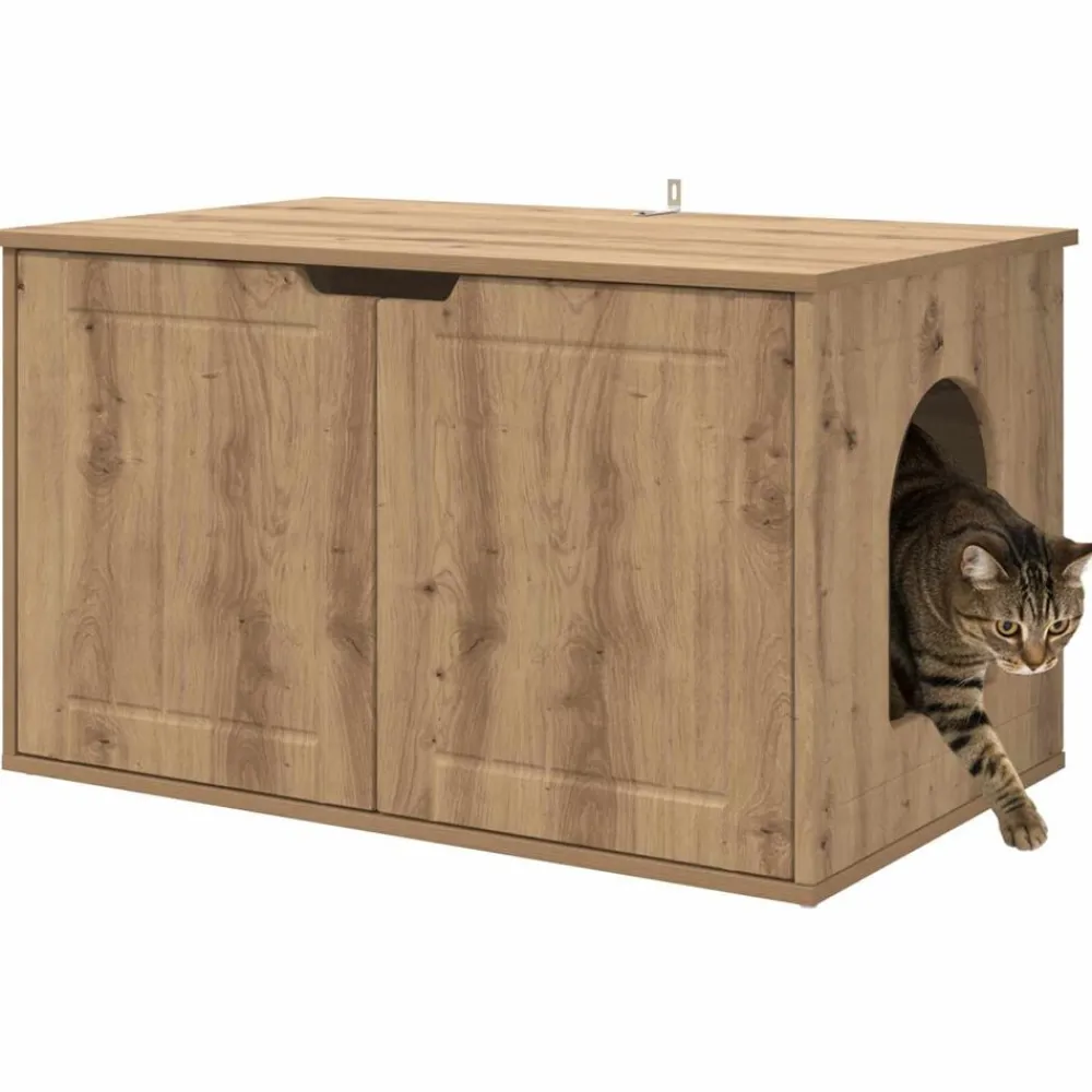 Kattenhuis Ambachtelijk eiken 85 x 55 x 50,5 cm Bewerkt hout>vidaXL Clearance
