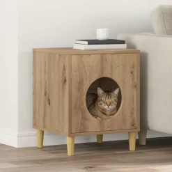 Huisdierbenodigdheden*vidaXL Kattenhuis Ambachtelijk eiken 42,5 x 40 x 53 cm Bewerkt hout artisanaal eikenkleurig