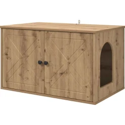 Huisdierbenodigdheden*vidaXL Kattenhuis Ambachtelijk eiken 85 x 55 x 50 cm Bewerkt hout artisanaal eikenkleurig
