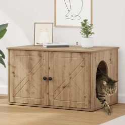 Huisdierbenodigdheden*vidaXL Kattenhuis Ambachtelijk eiken 85 x 55 x 50 cm Bewerkt hout artisanaal eikenkleurig